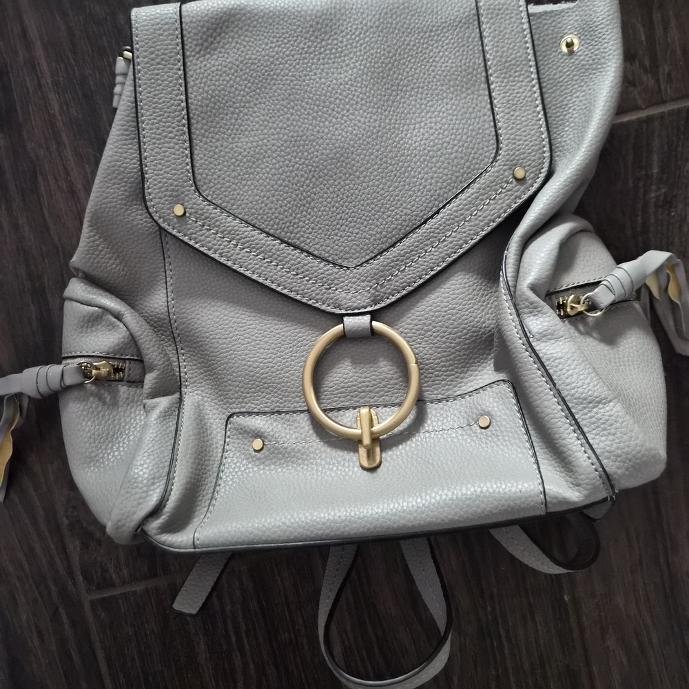 Zara Light Gray Backpack with Gold Ring Accent